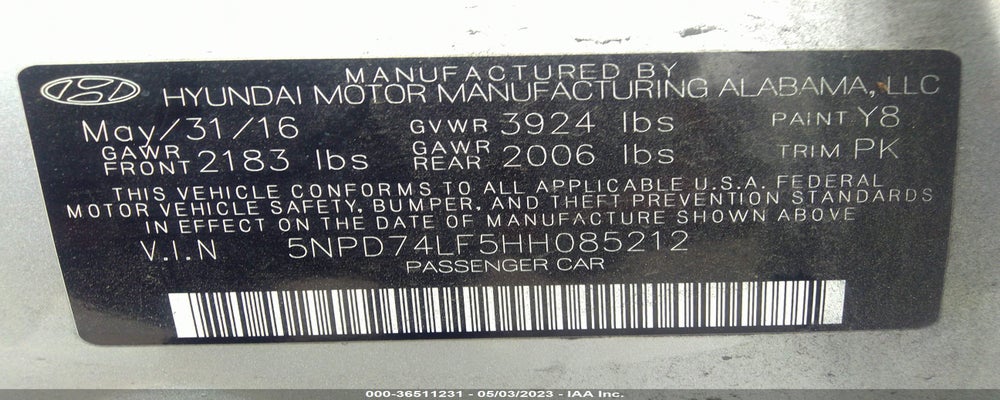 5NPD74LF5HH085212 2017 HYUNDAI ELANTRA photo no. 9
