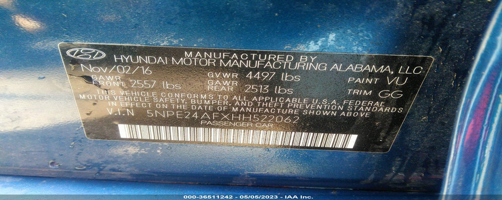 5NPE24AFXHH522062 2017 HYUNDAI SONATA photo no. 9