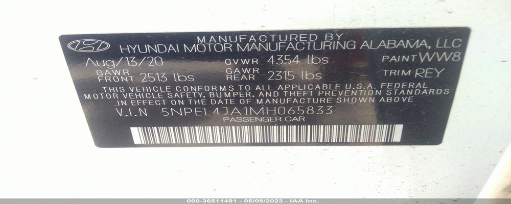 5NPEL4JA1MH065833 2021 HYUNDAI SONATA photo no. 9