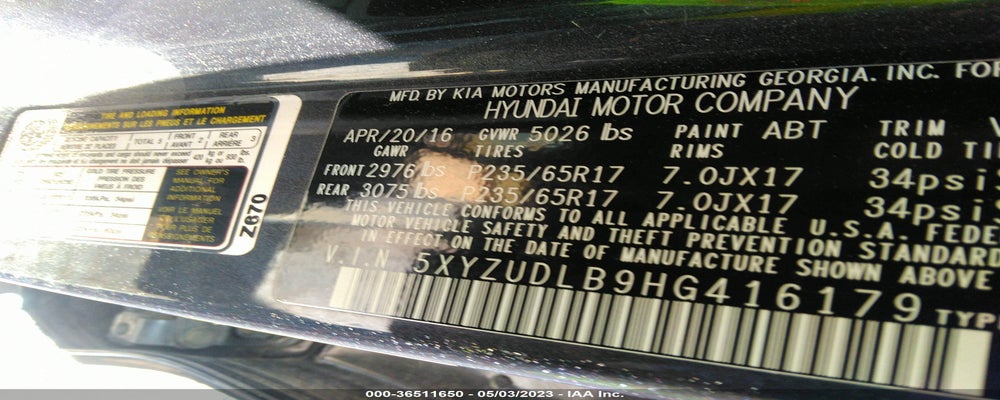 5XYZUDLB9HG416179 2017 HYUNDAI SANTA FE SPORT photo no. 9