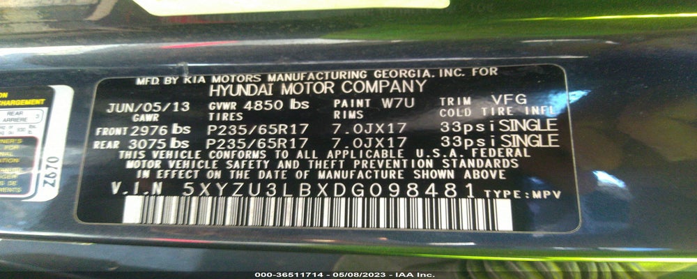 5XYZU3LBXDG098481 2013 HYUNDAI SANTA FE SPORT photo no. 9