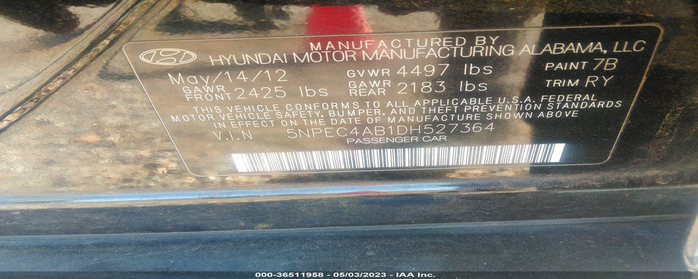 5NPEC4AB1DH527364 2013 HYUNDAI SONATA photo no. 9