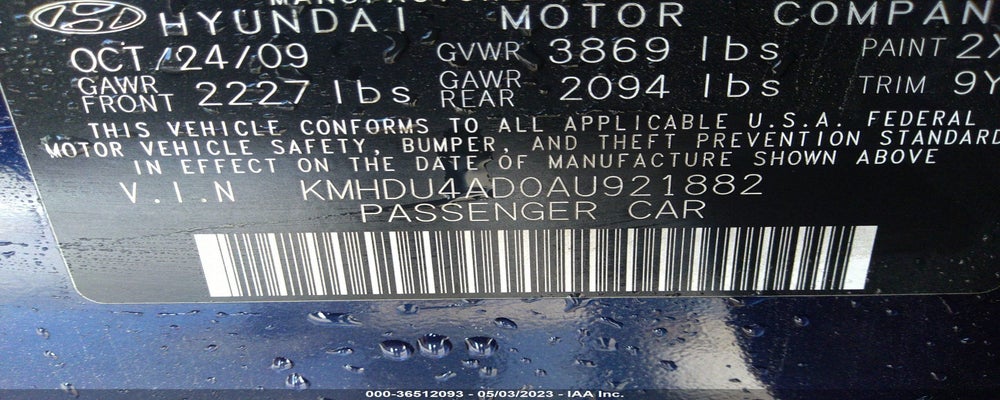 KMHDU4AD0AU921882 2010 HYUNDAI ELANTRA photo no. 9
