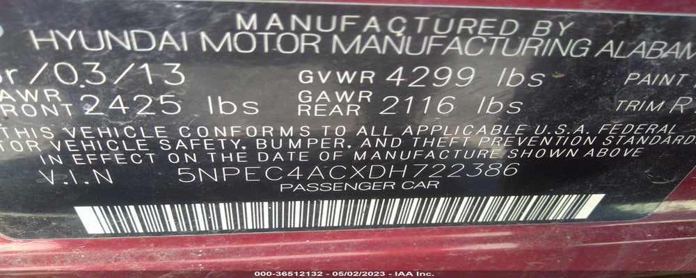 5NPEC4ACXDH722386 2013 HYUNDAI SONATA photo no. 9
