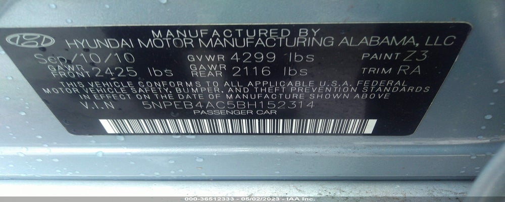 5NPEB4AC5BH152314 2011 HYUNDAI SONATA photo no. 9
