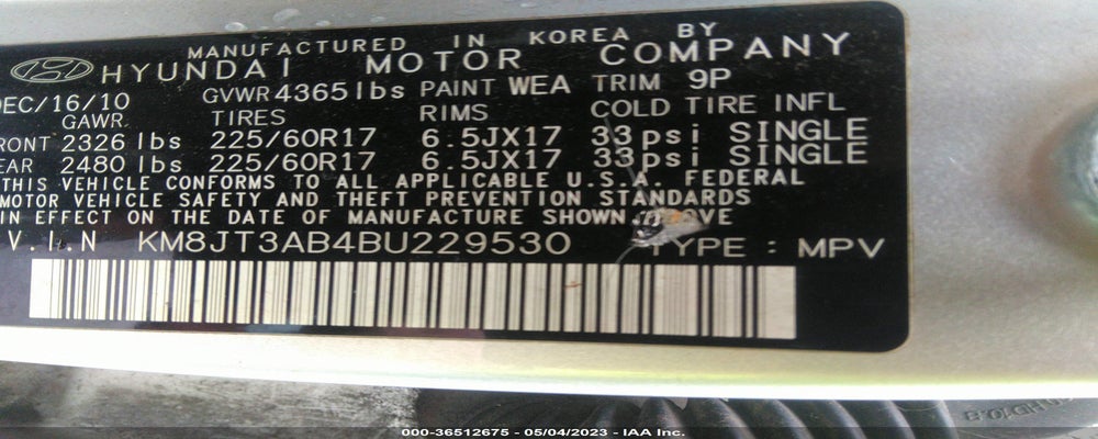 KM8JT3AB4BU229530 2011 HYUNDAI TUCSON photo no. 9