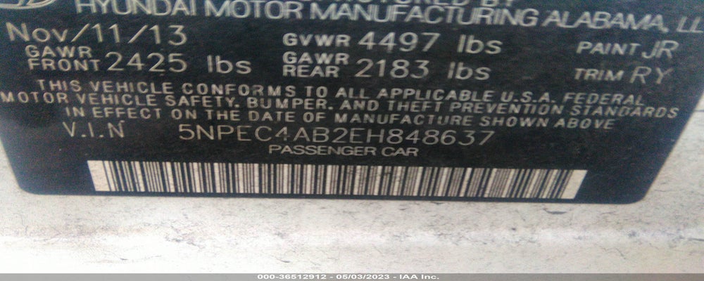 5NPEC4AB2EH848637 2014 HYUNDAI SONATA photo no. 9
