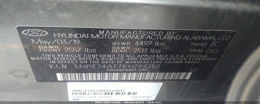 5NPE24AF7KH793250 2019 HYUNDAI SONATA photo no. 9
