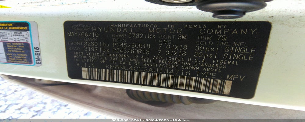 KM8NU4CC2AU134716 2010 HYUNDAI VERACRUZ photo no. 9