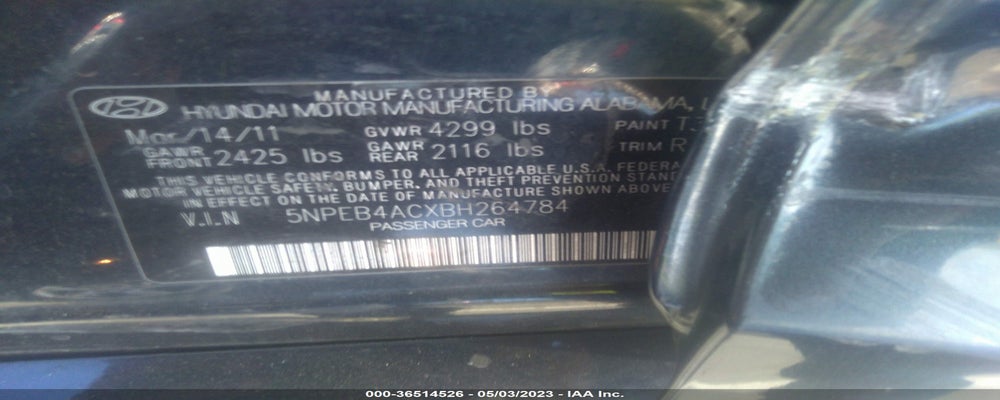 5NPEB4ACXBH264784 2011 HYUNDAI SONATA photo no. 9