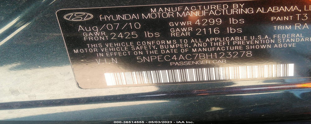 5NPEC4AC7BH123278 2011 HYUNDAI SONATA photo no. 9