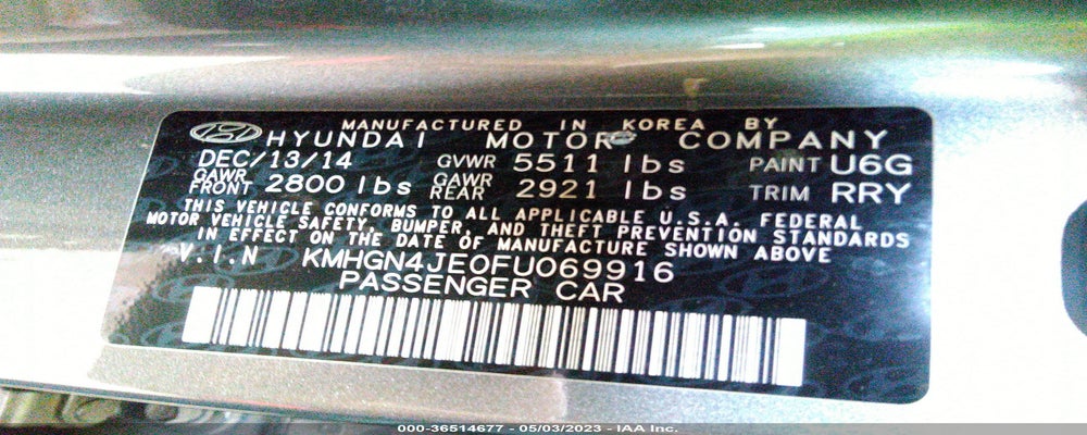 KMHGN4JE0FU069916 2015 HYUNDAI GENESIS photo no. 9