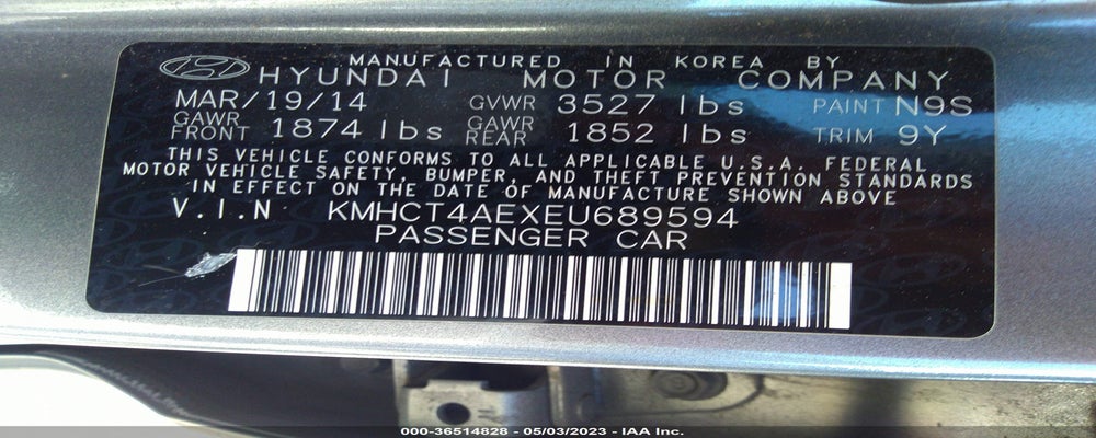 KMHCT4AEXEU689594 2014 HYUNDAI ACCENT photo no. 9