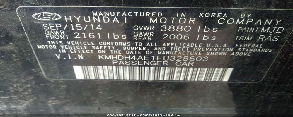 KMHDH4AE1FU328603 2015 HYUNDAI ELANTRA photo no. 9