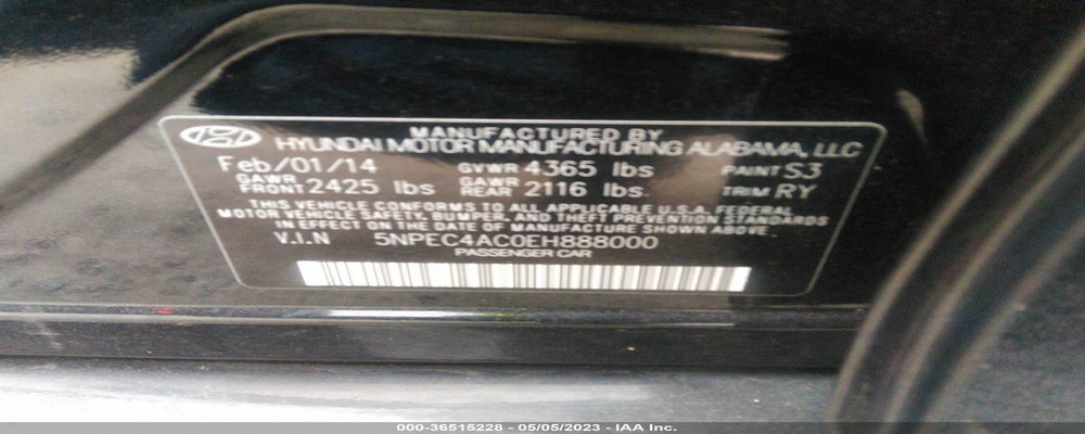 5NPEC4AC0EH888000 2014 HYUNDAI SONATA photo no. 9