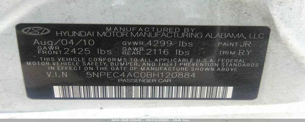 5NPEC4AC0BH120884 2011 HYUNDAI SONATA photo no. 9