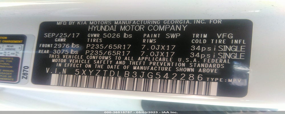 5XYZTDLB3JG542286 2018 HYUNDAI SANTA FE SPORT photo no. 9