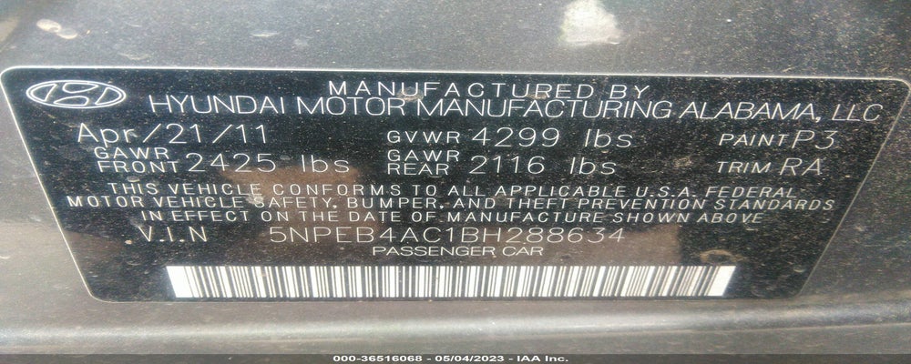 5NPEB4AC1BH288634 2011 HYUNDAI SONATA photo no. 9