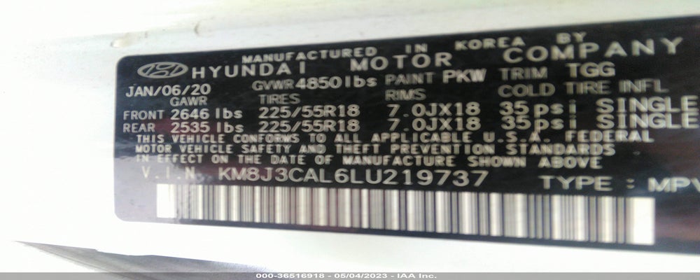 KM8J3CAL6LU219737 2020 HYUNDAI TUCSON photo no. 9