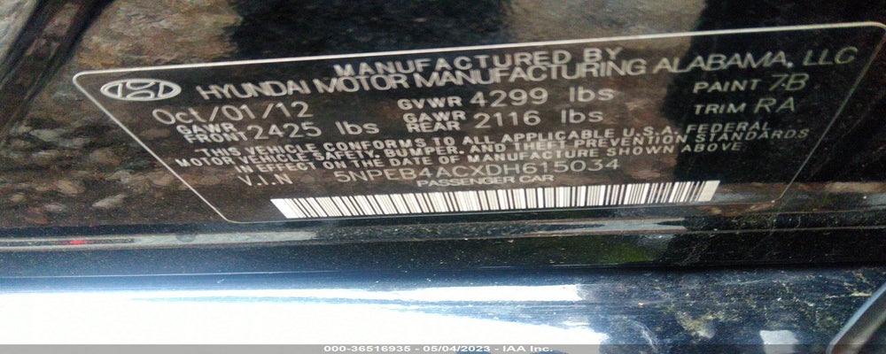 5NPEB4ACXDH615034 2013 HYUNDAI SONATA photo no. 9