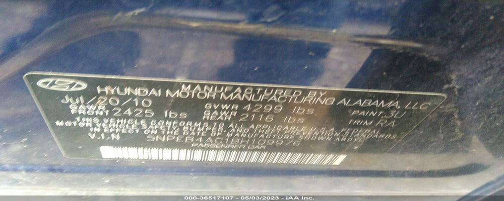 5NPEB4AC1BH109976 2011 HYUNDAI SONATA photo no. 9