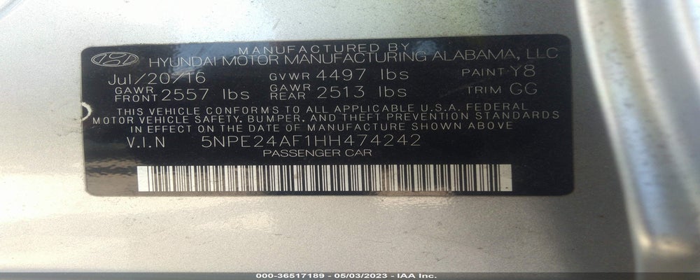 5NPE24AF1HH474242 2017 HYUNDAI SONATA photo no. 9