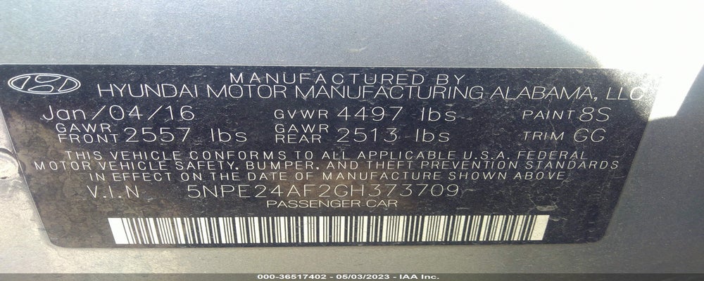 5NPE24AF2GH373709 2016 HYUNDAI SONATA photo no. 9