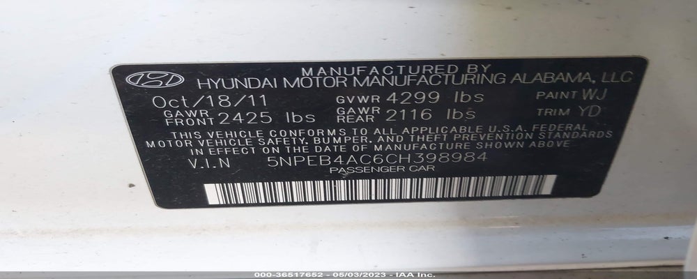 5NPEB4AC6CH398984 2012 HYUNDAI SONATA photo no. 9