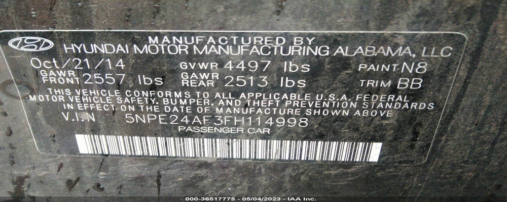 5NPE24AF3FH114998 2015 HYUNDAI SONATA photo no. 9
