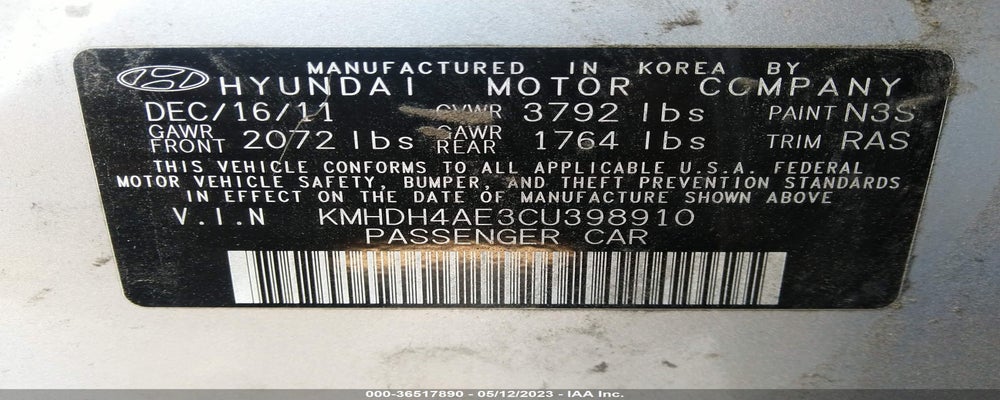 KMHDH4AE3CU398910 2012 HYUNDAI ELANTRA photo no. 9