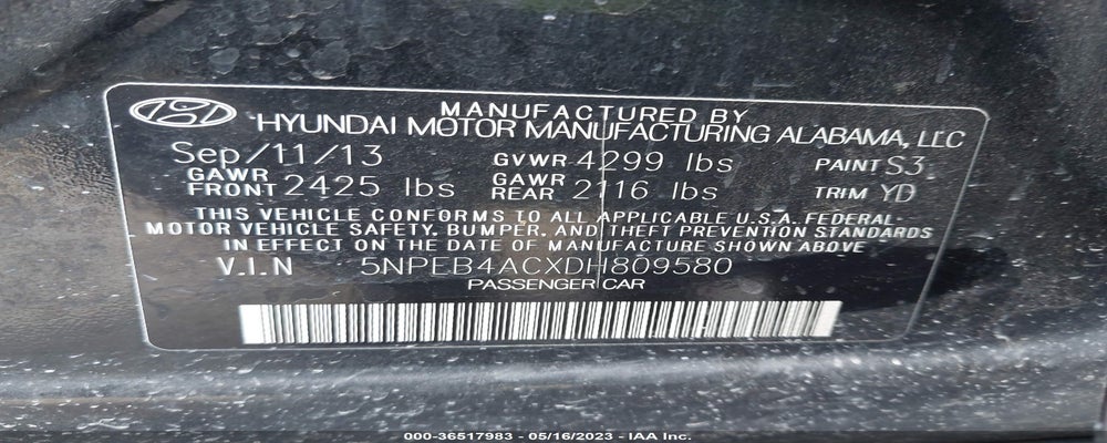 5NPEB4ACXDH809580 2013 HYUNDAI SONATA photo no. 9