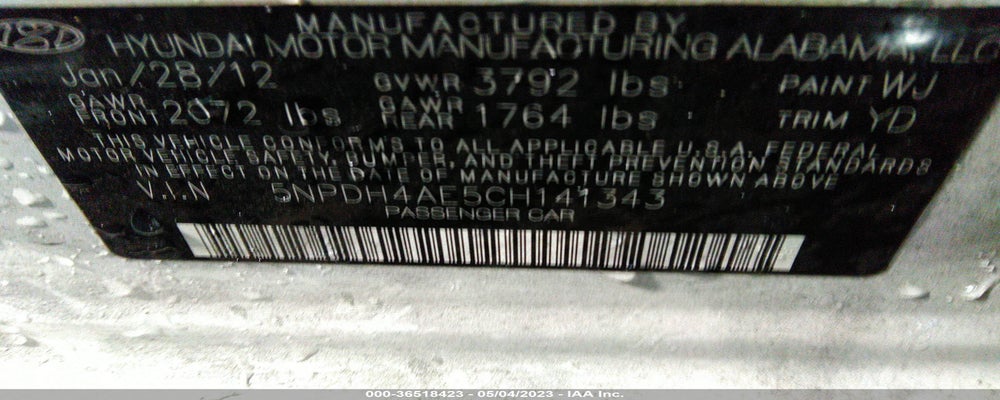 5NPDH4AE5CH141343 2012 HYUNDAI ELANTRA photo no. 9