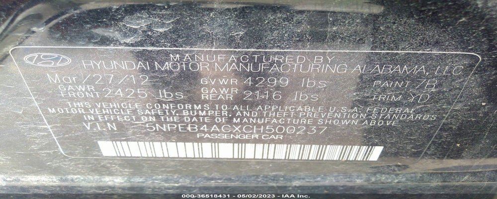 5NPEB4ACXCH500237 2012 HYUNDAI SONATA photo no. 9