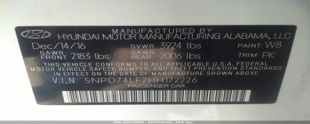 5NPD74LF2HH172226 2017 HYUNDAI ELANTRA photo no. 9