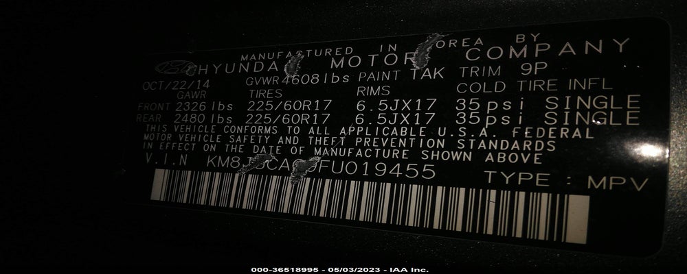 KM8JUCAG9FU019455 2015 HYUNDAI TUCSON photo no. 9