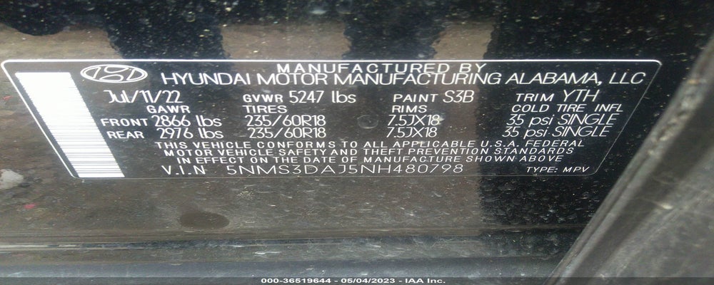 5NMS3DAJ5NH480798 2022 HYUNDAI SANTA FE photo no. 9