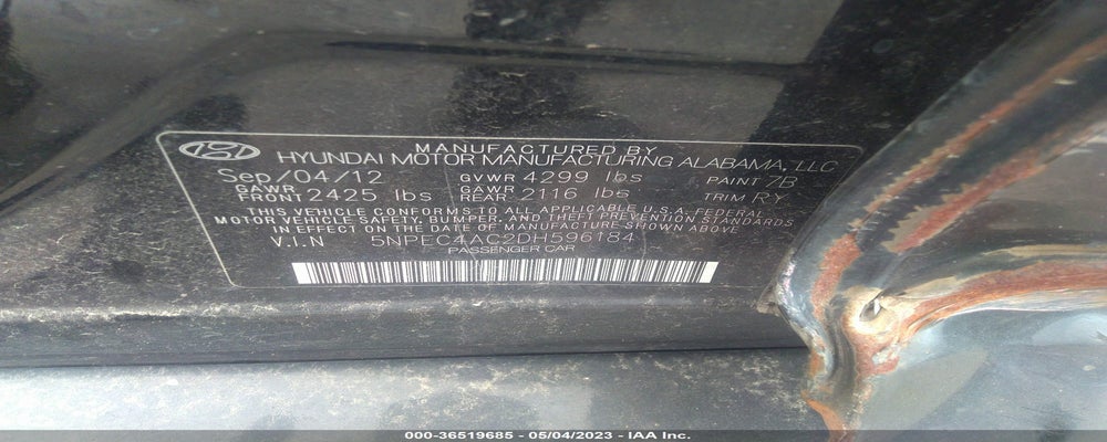 5NPEC4AC2DH596184 2013 HYUNDAI SONATA photo no. 9