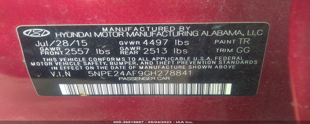 5NPE24AF9GH278841 2016 HYUNDAI SONATA photo no. 9
