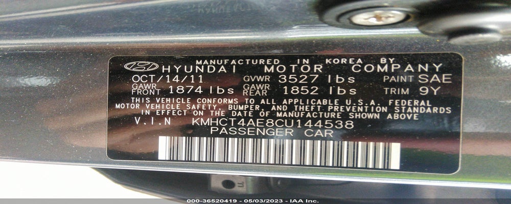 KMHCT4AE8CU144538 2012 HYUNDAI ACCENT photo no. 9