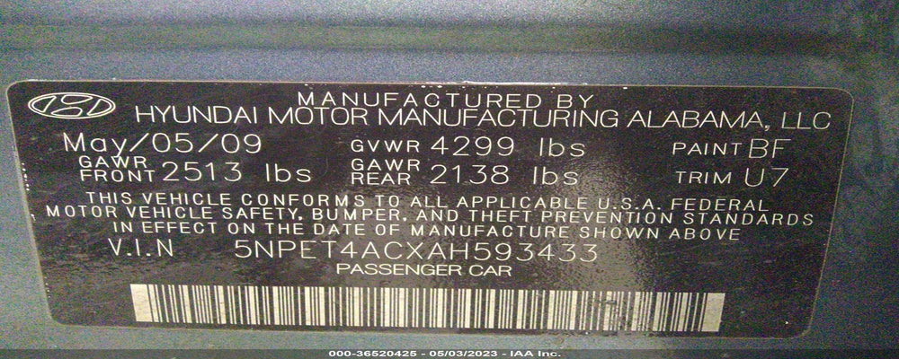 5NPET4ACXAH593433 2010 HYUNDAI SONATA photo no. 9