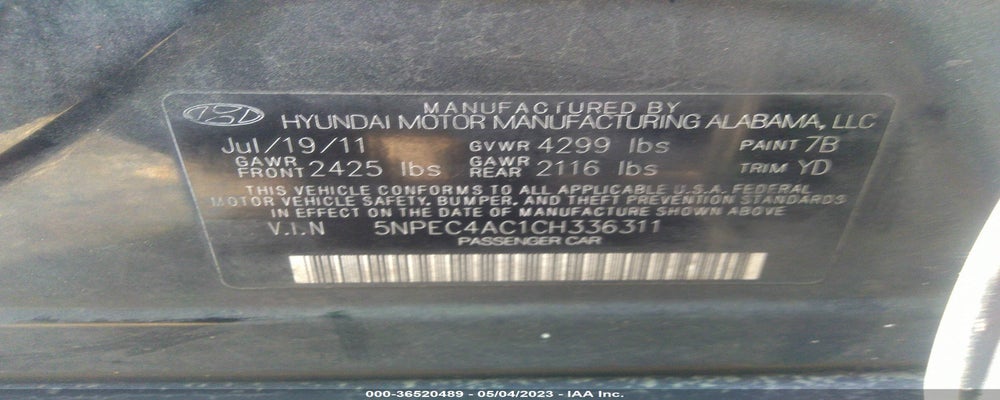 5NPEC4AC1CH336311 2012 HYUNDAI SONATA photo no. 9
