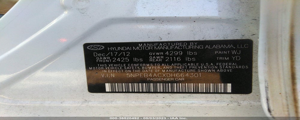 5NPEB4ACXDH664301 2013 HYUNDAI SONATA photo no. 9