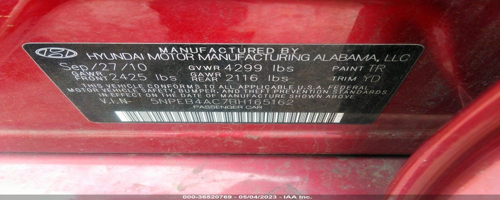 5NPEB4AC7BH165162 2011 HYUNDAI SONATA photo no. 9