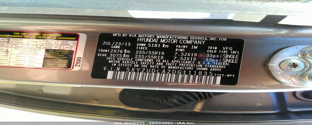 5XYZUDLA2DG111835 2013 HYUNDAI SANTA FE photo no. 9