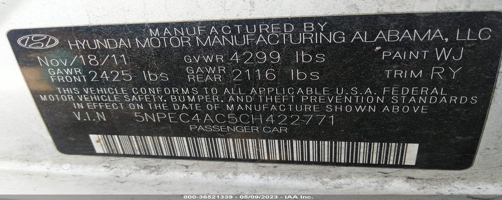 5NPEC4AC5CH422771 2012 HYUNDAI SONATA photo no. 9