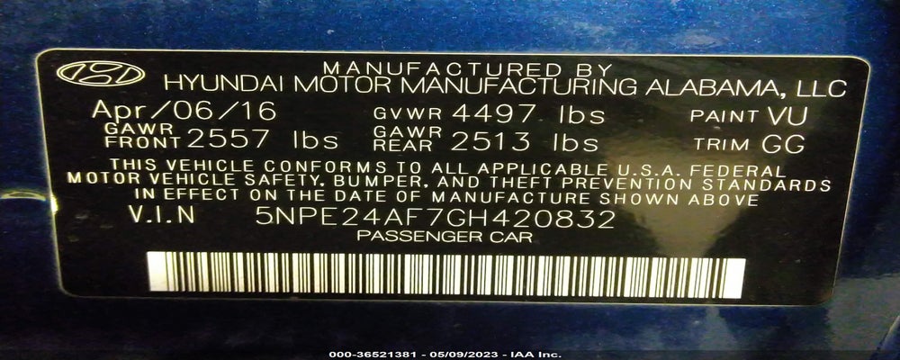 5NPE24AF7GH420832 2016 HYUNDAI SONATA photo no. 9