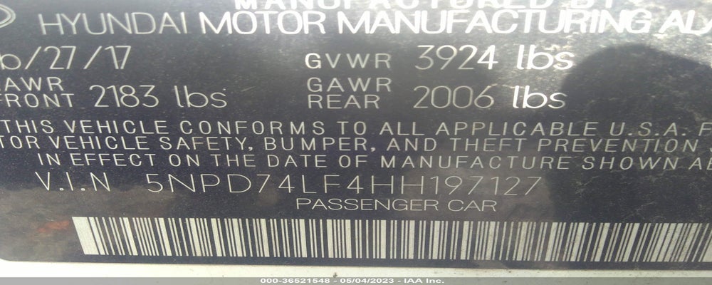 5NPD74LF4HH197127 2017 HYUNDAI ELANTRA photo no. 9