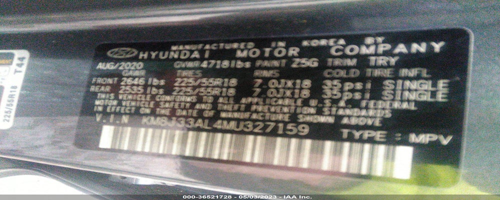 KM8J33AL4MU327159 2021 HYUNDAI TUCSON photo no. 9