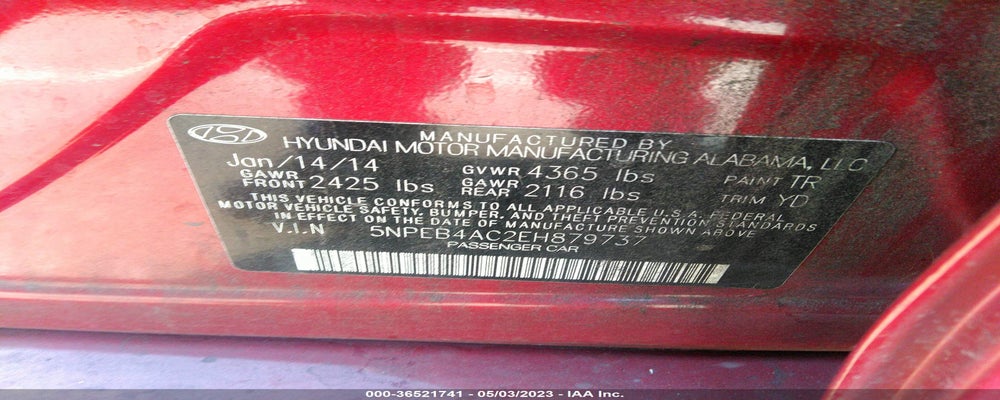 5NPEB4AC2EH879737 2014 HYUNDAI SONATA photo no. 9