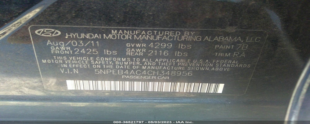 5NPEB4AC4CH348956 2012 HYUNDAI SONATA photo no. 9